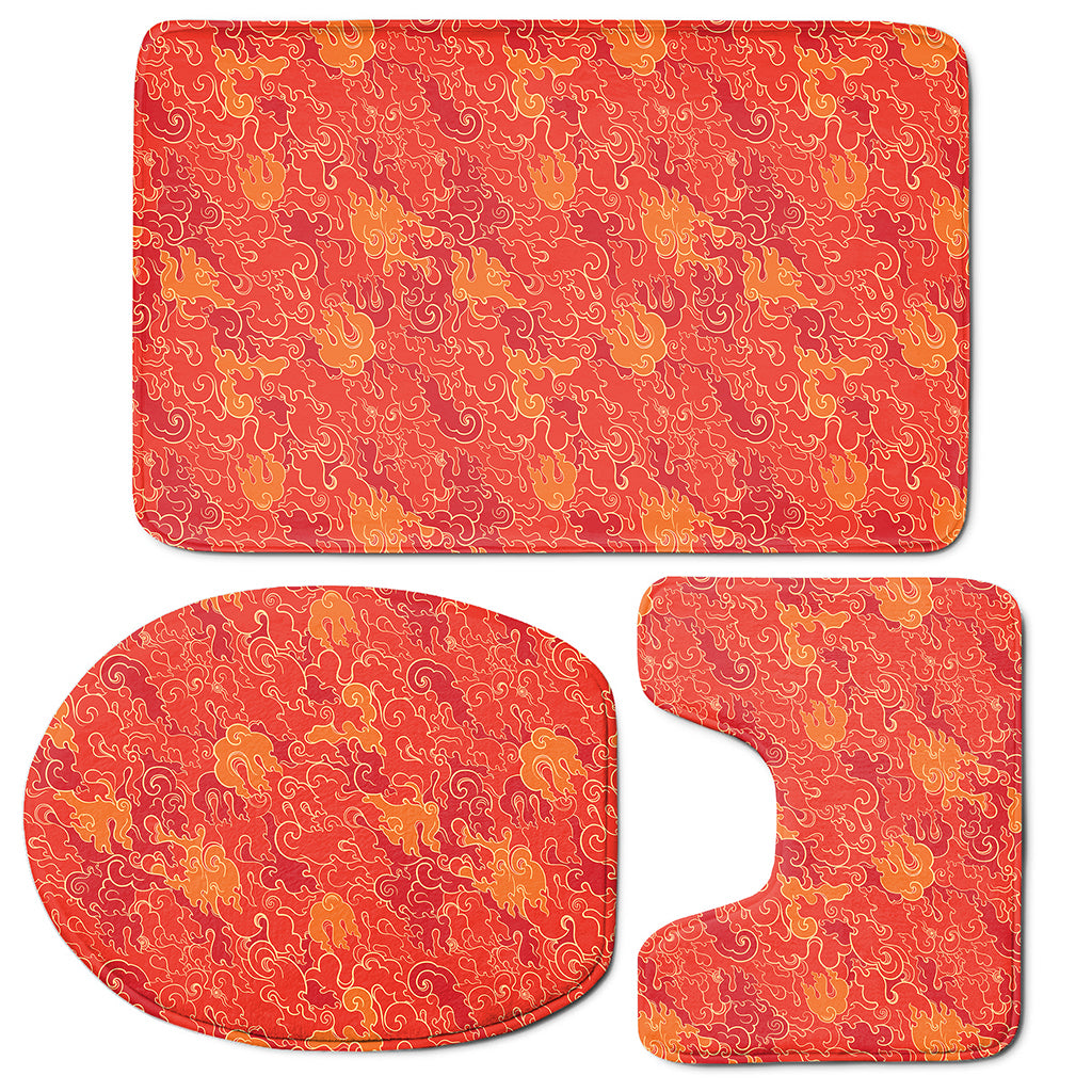 Burning Japanese Flame Pattern Print 3 Piece Bath Mat Set