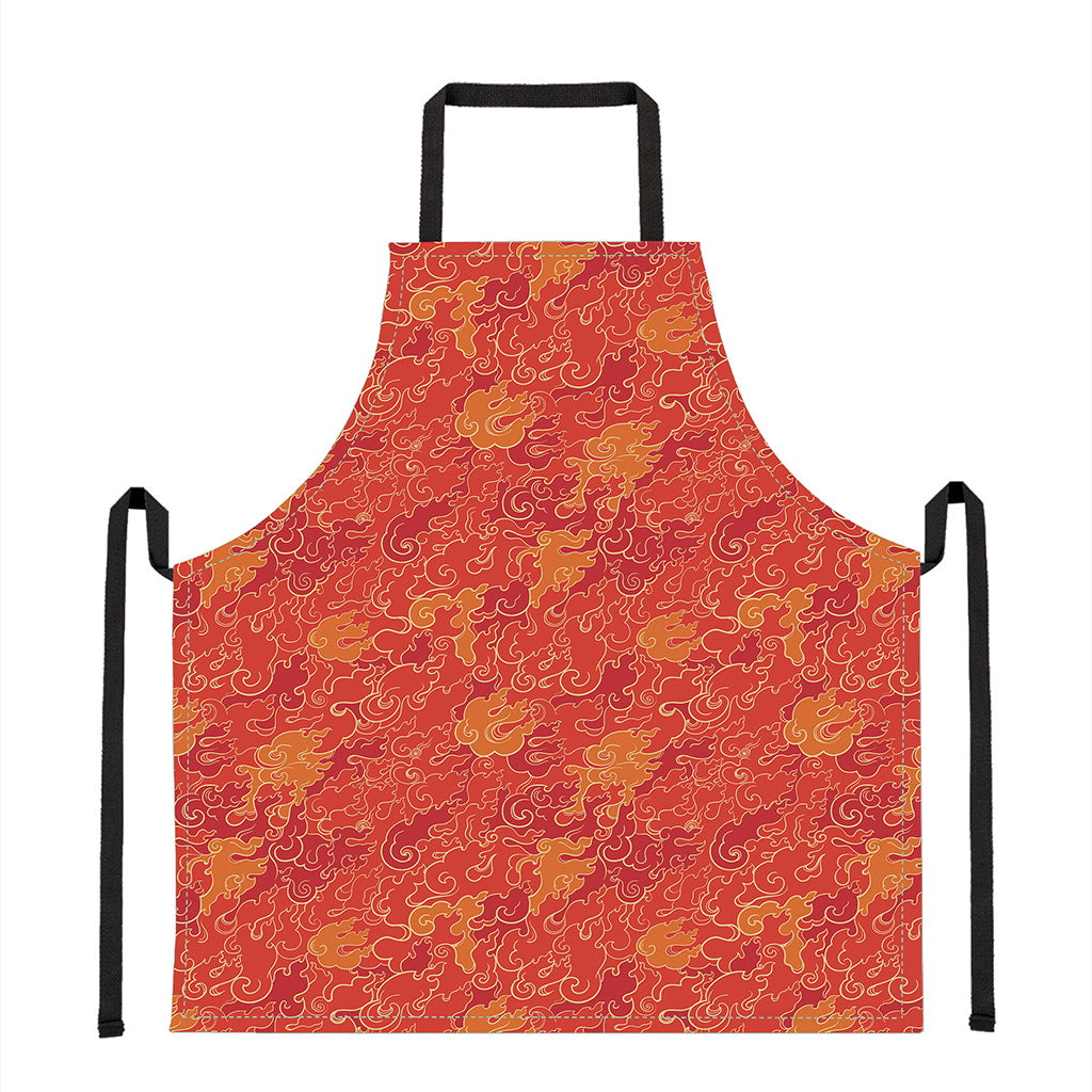 Burning Japanese Flame Pattern Print Apron