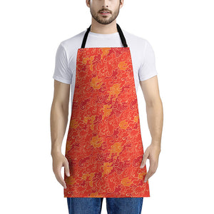 Burning Japanese Flame Pattern Print Apron