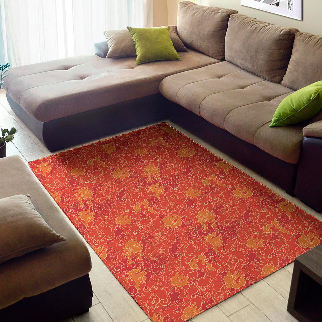 Burning Japanese Flame Pattern Print Area Rug