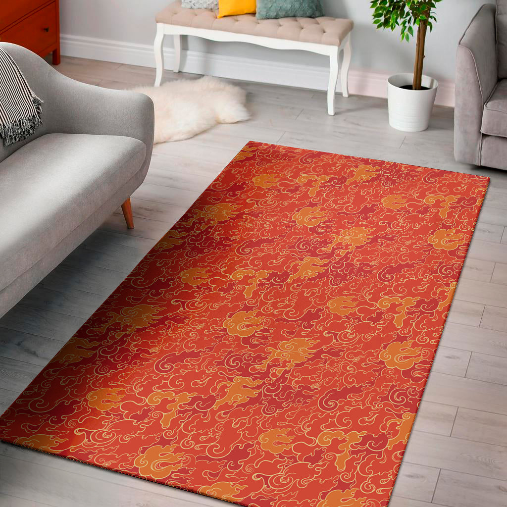 Burning Japanese Flame Pattern Print Area Rug