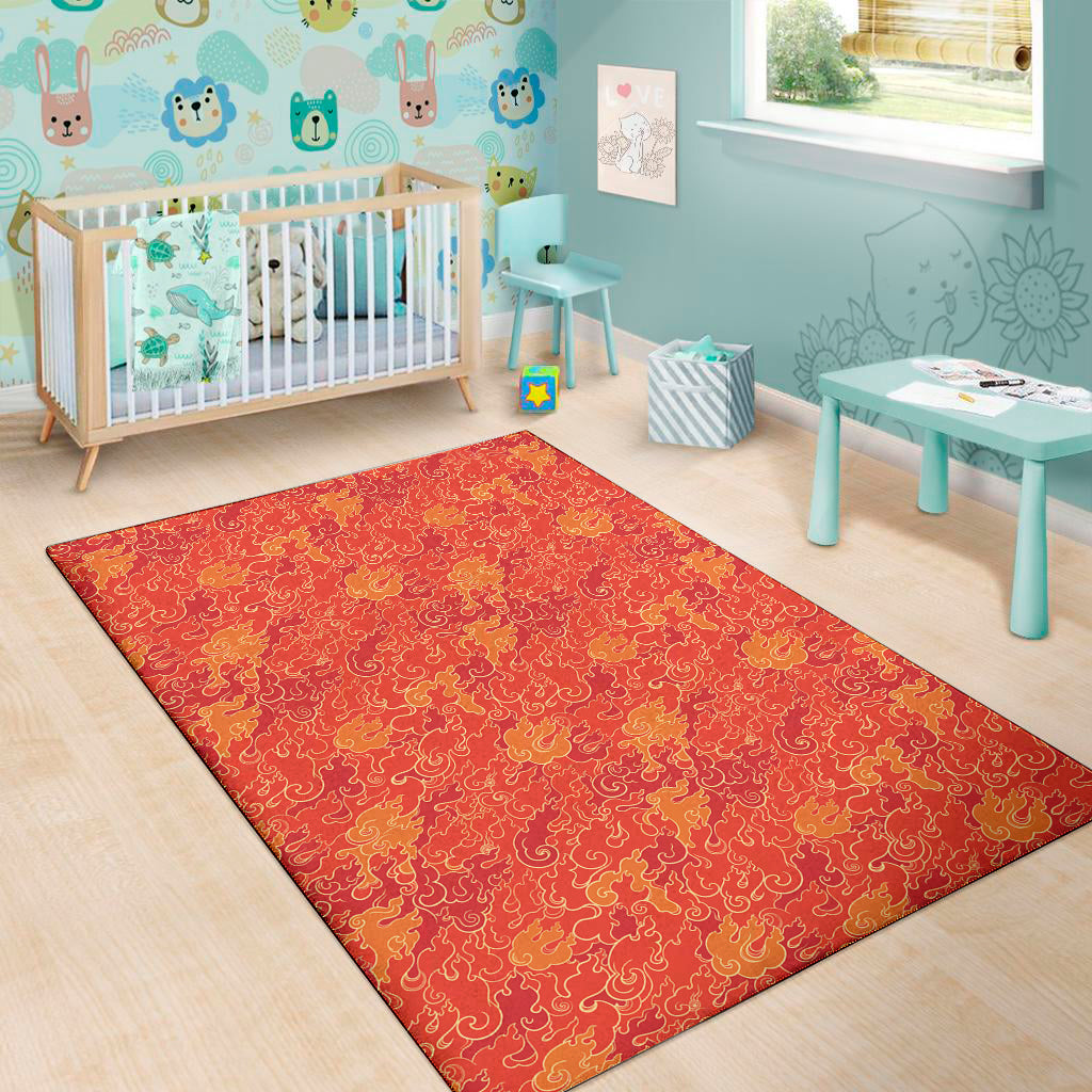 Burning Japanese Flame Pattern Print Area Rug