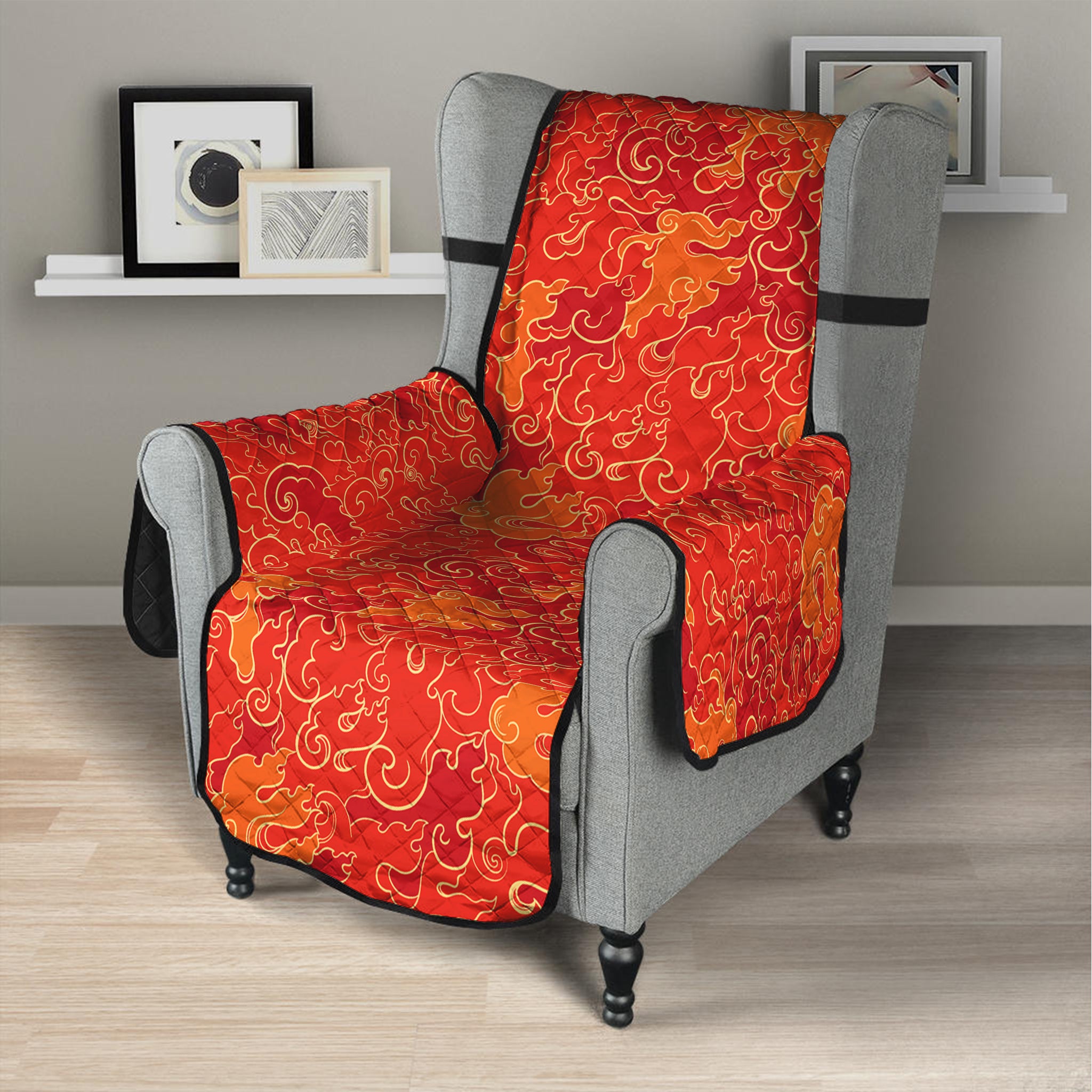 Burning Japanese Flame Pattern Print Armchair Protector