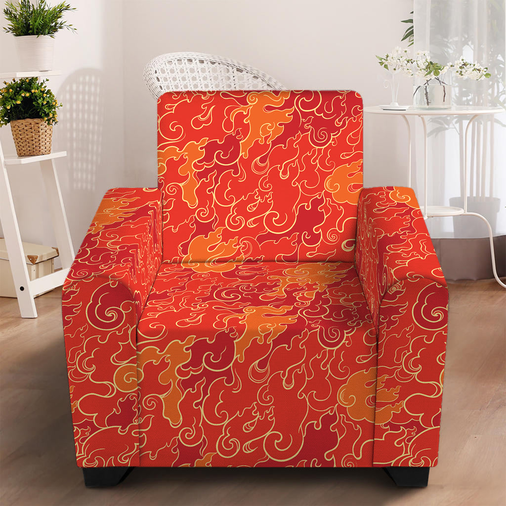 Burning Japanese Flame Pattern Print Armchair Slipcover