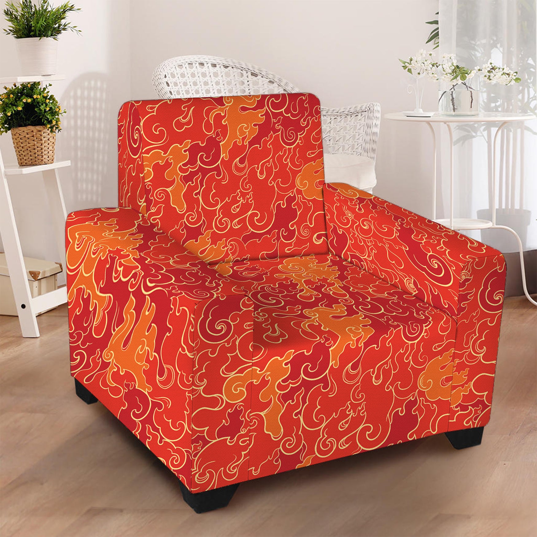 Burning Japanese Flame Pattern Print Armchair Slipcover