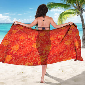 Burning Japanese Flame Pattern Print Beach Sarong Wrap