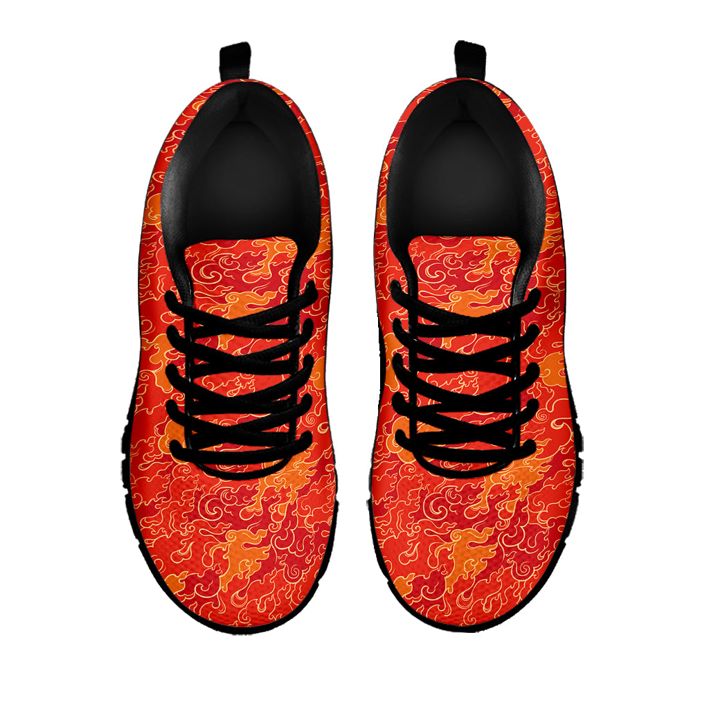Burning Japanese Flame Pattern Print Black Sneakers