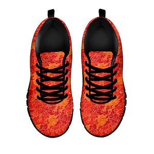 Burning Japanese Flame Pattern Print Black Sneakers