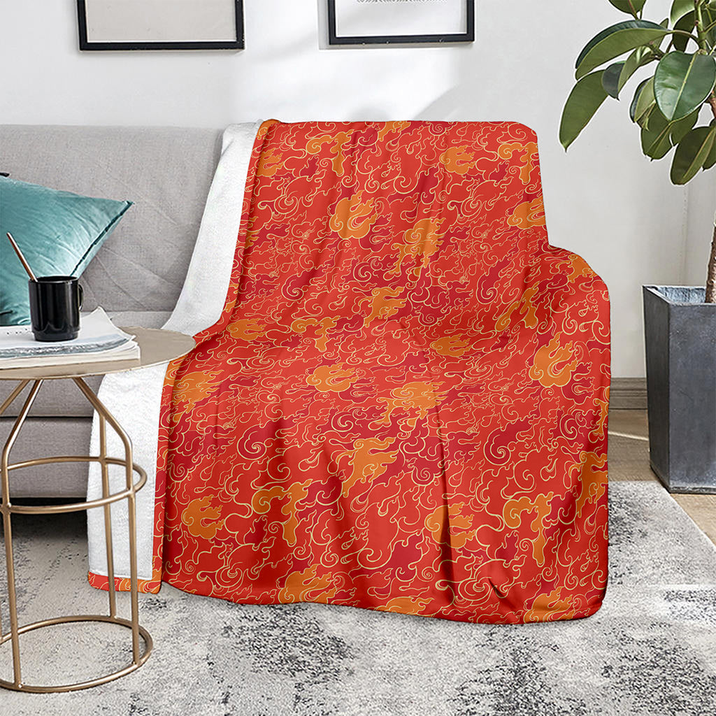 Burning Japanese Flame Pattern Print Blanket