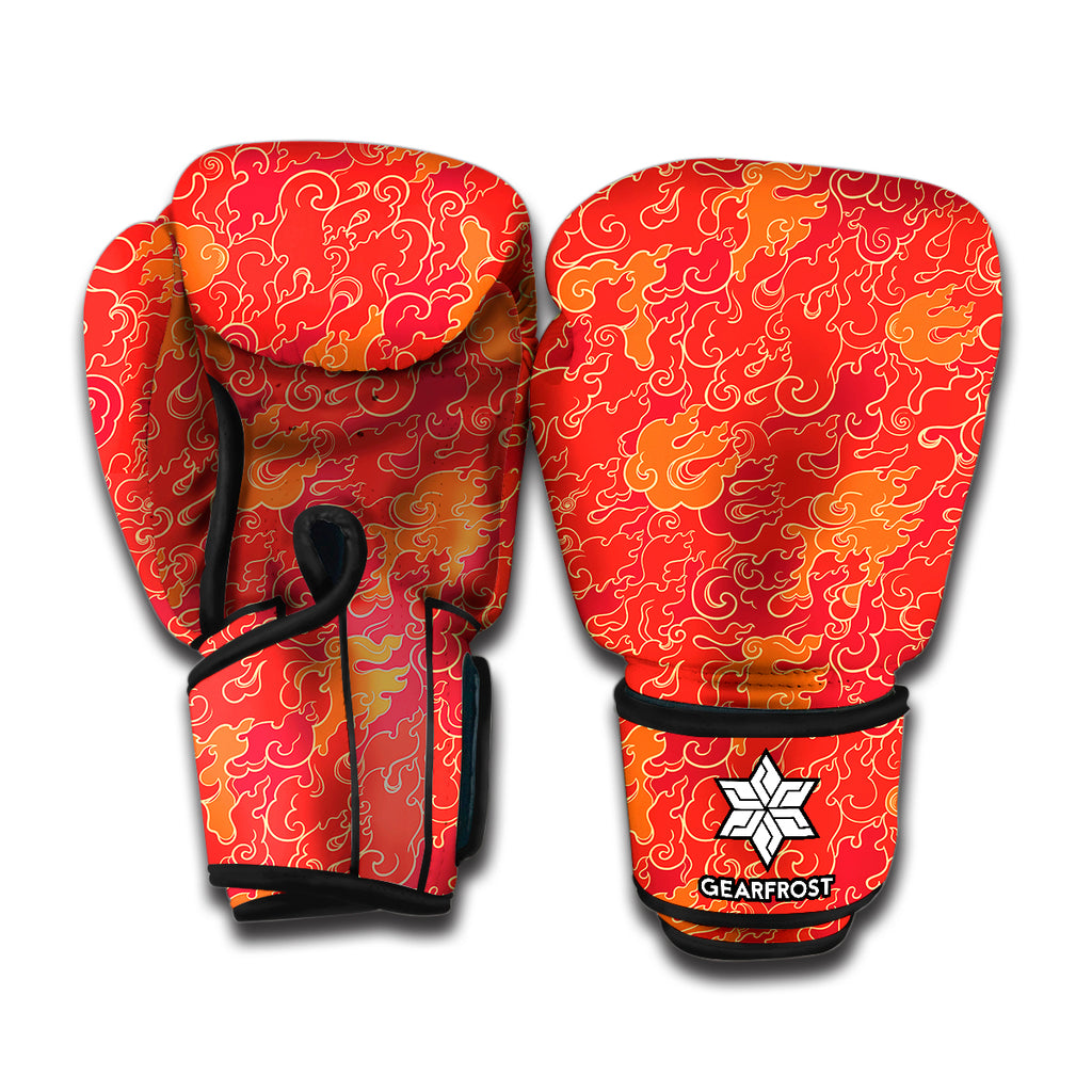 Burning Japanese Flame Pattern Print Boxing Gloves