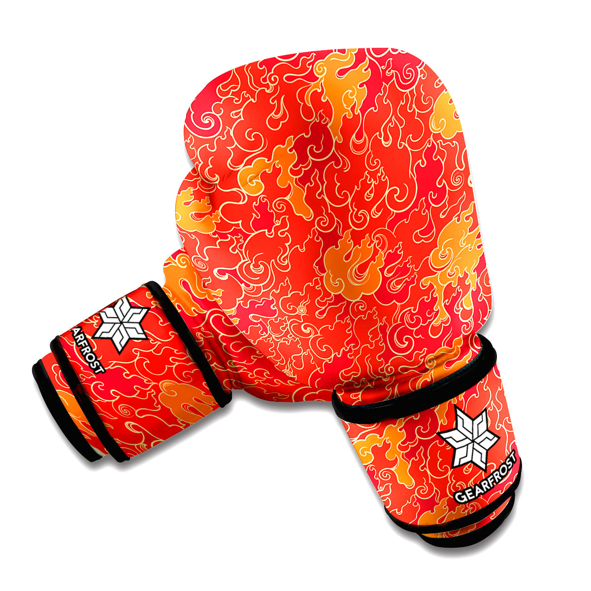 Burning Japanese Flame Pattern Print Boxing Gloves