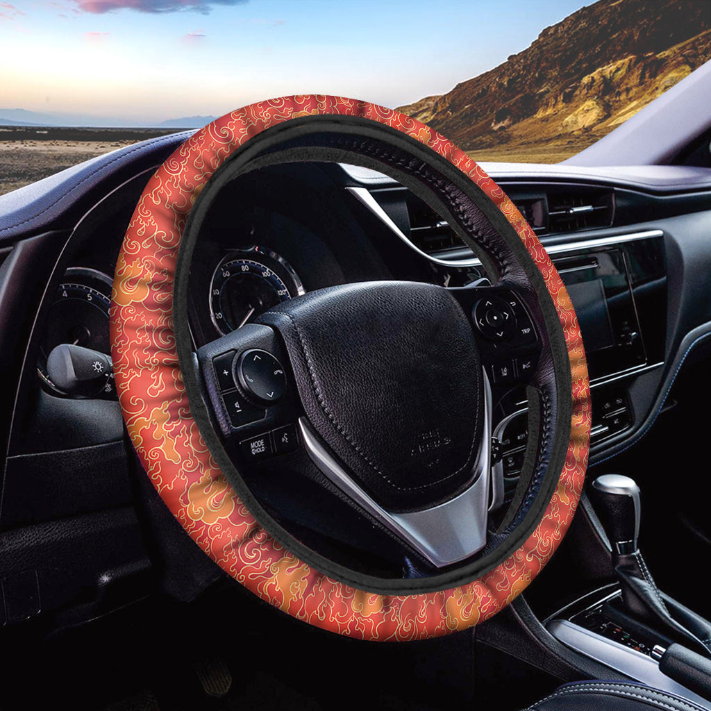 Burning Japanese Flame Pattern Print Car Steering Wheel Cover