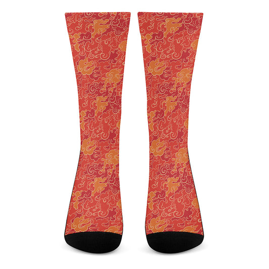 Burning Japanese Flame Pattern Print Crew Socks