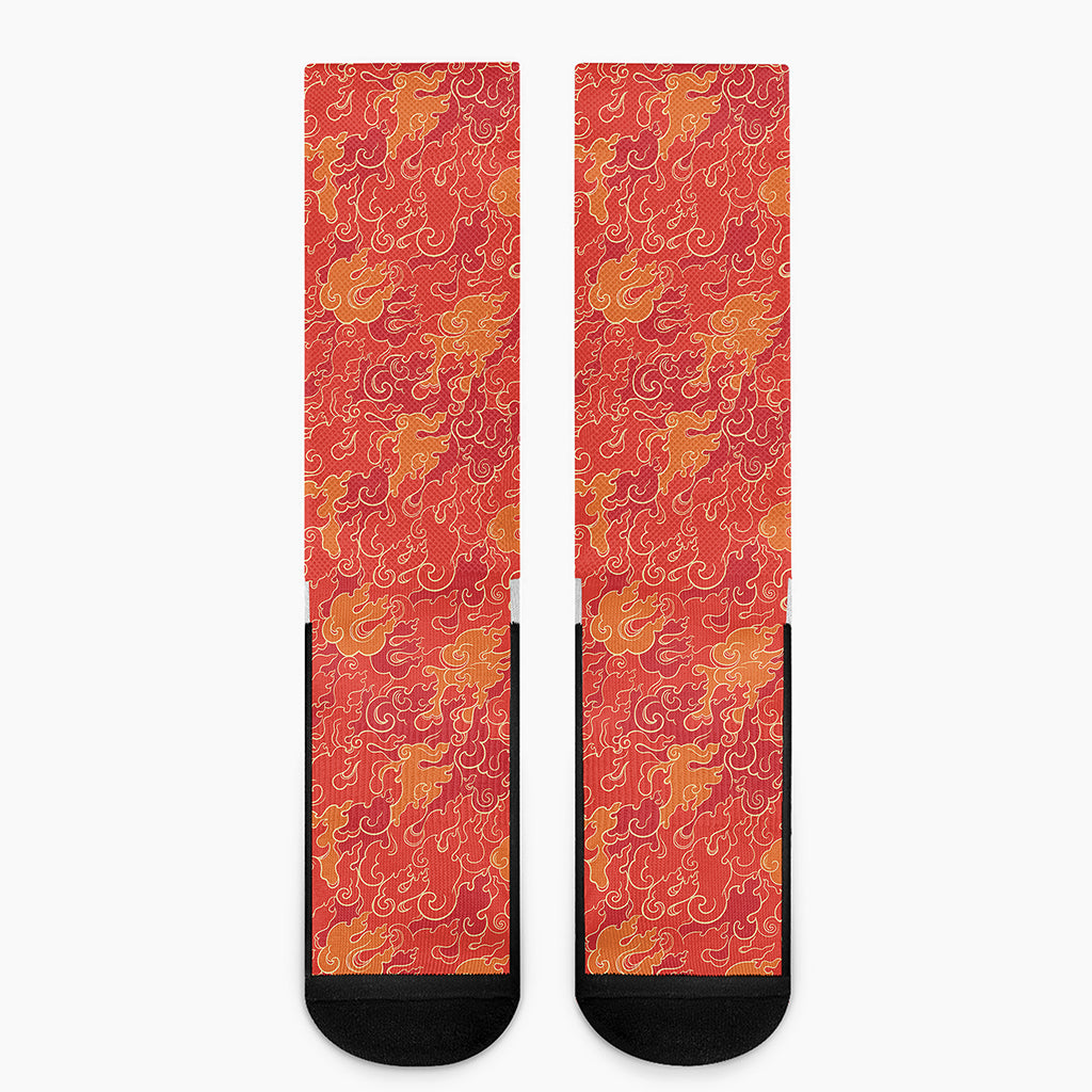 Burning Japanese Flame Pattern Print Crew Socks