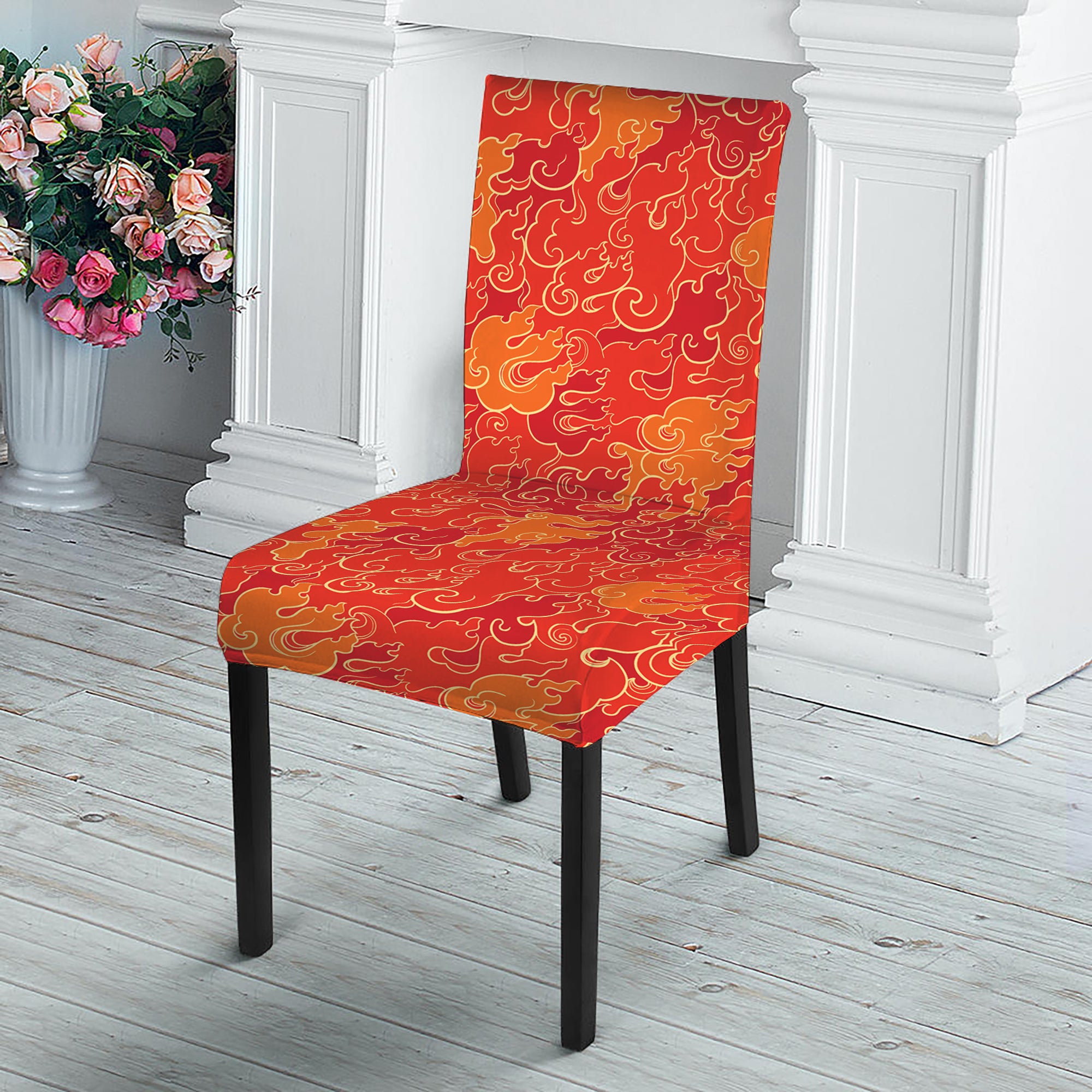 Burning Japanese Flame Pattern Print Dining Chair Slipcover