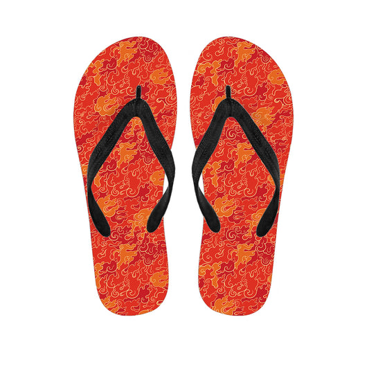 Burning Japanese Flame Pattern Print Flip Flops