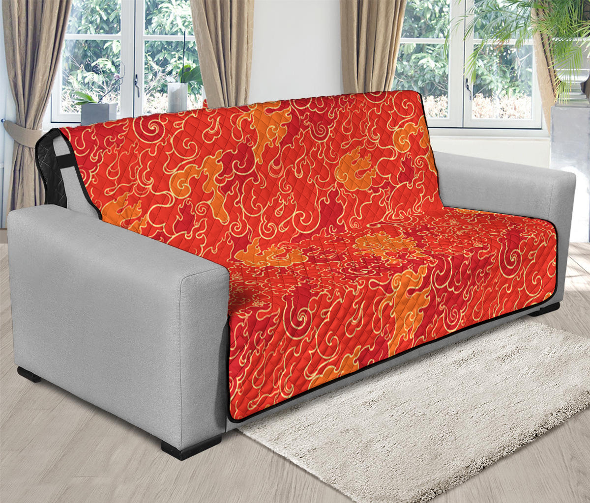 Burning Japanese Flame Pattern Print Futon Protector