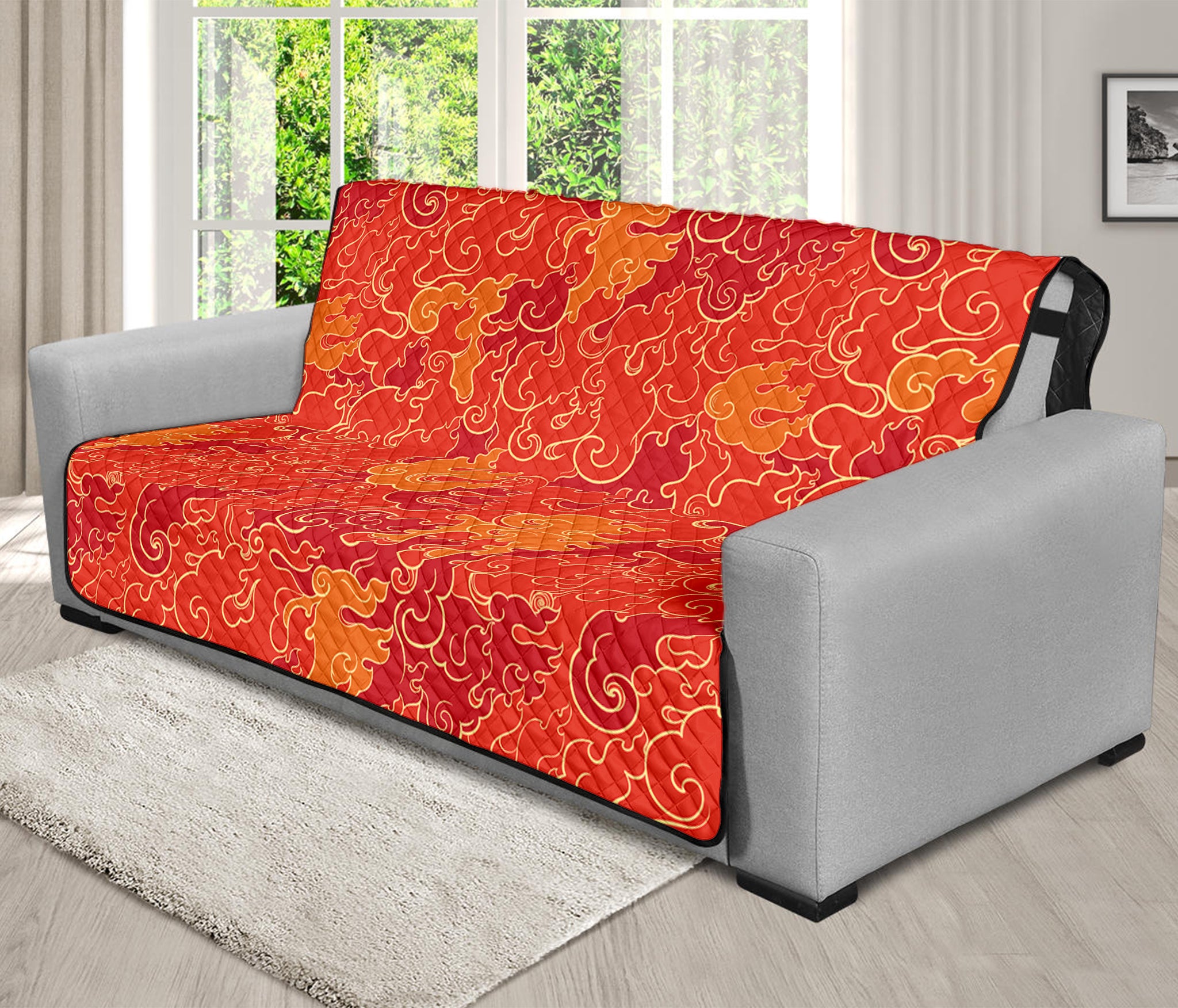 Burning Japanese Flame Pattern Print Futon Protector