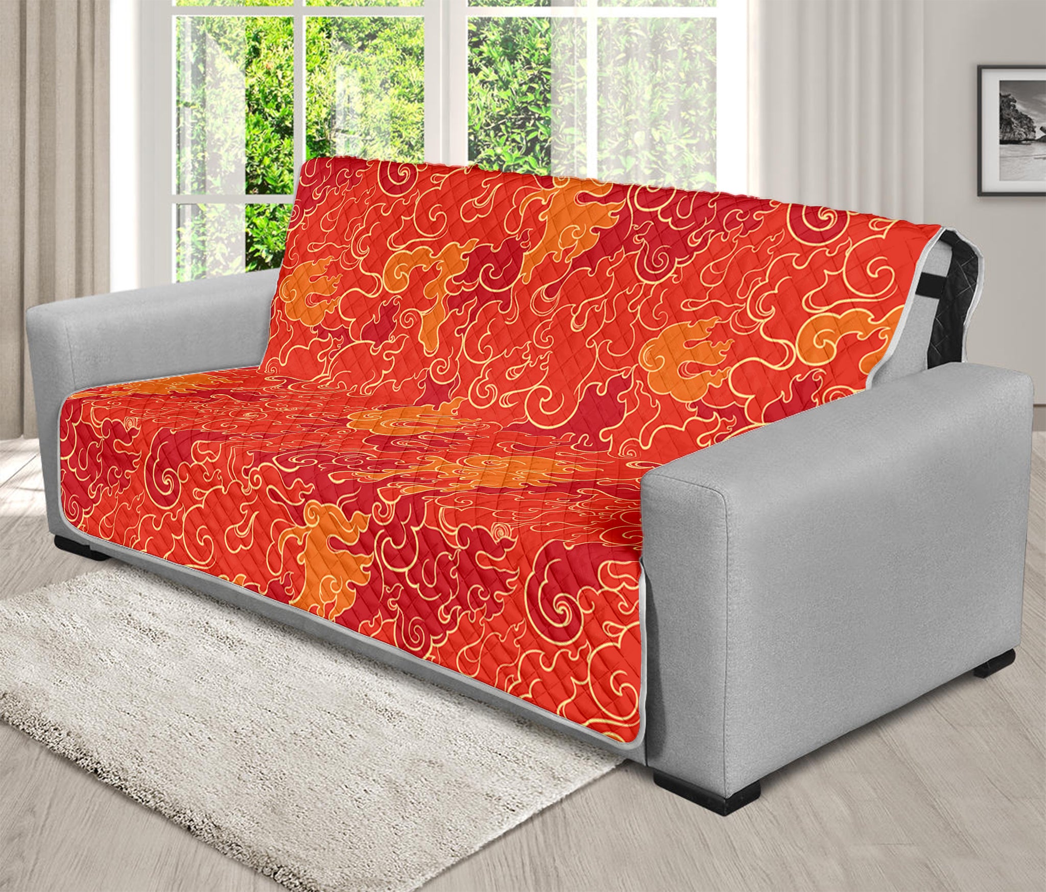 Burning Japanese Flame Pattern Print Futon Protector