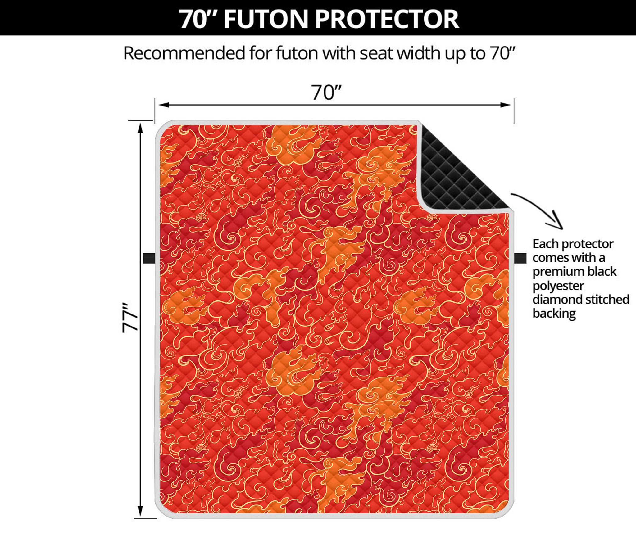 Burning Japanese Flame Pattern Print Futon Protector