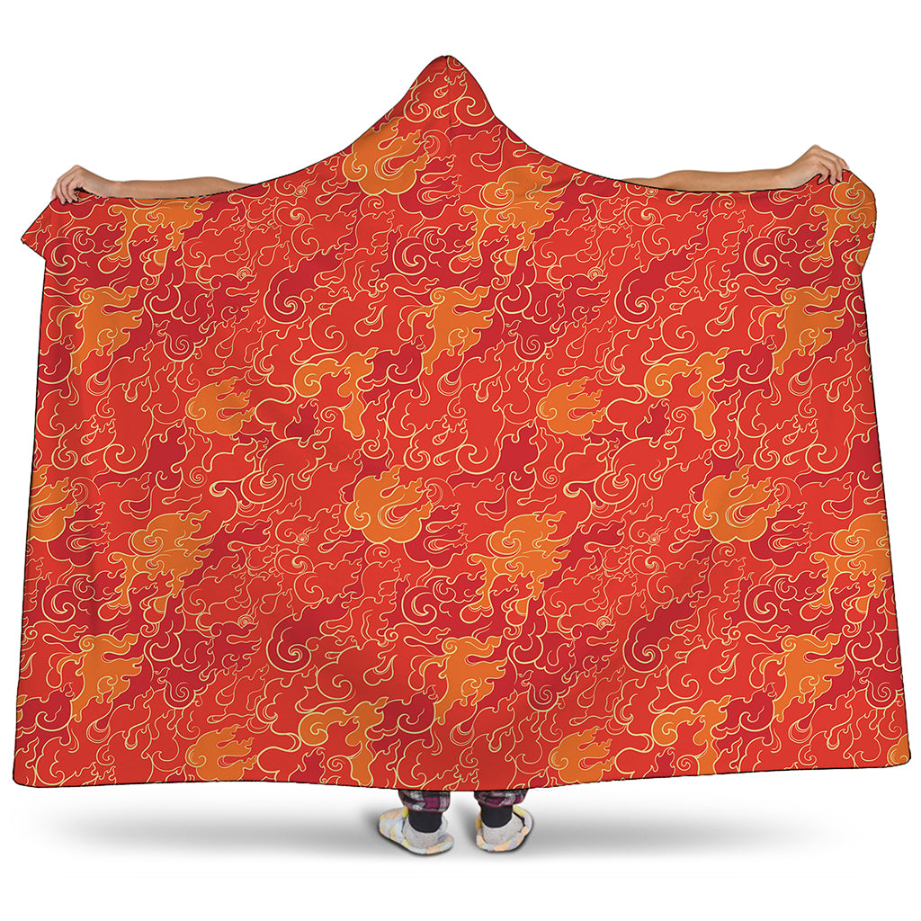 Burning Japanese Flame Pattern Print Hooded Blanket