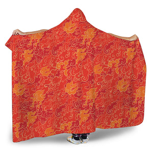 Burning Japanese Flame Pattern Print Hooded Blanket