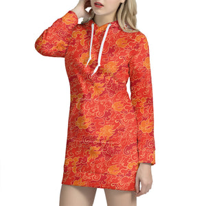 Burning Japanese Flame Pattern Print Hoodie Dress