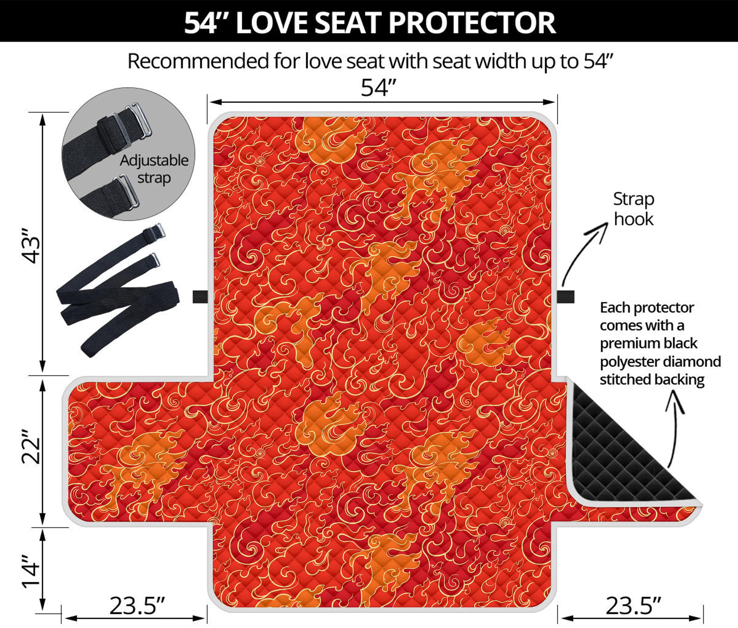 Burning Japanese Flame Pattern Print Loveseat Protector