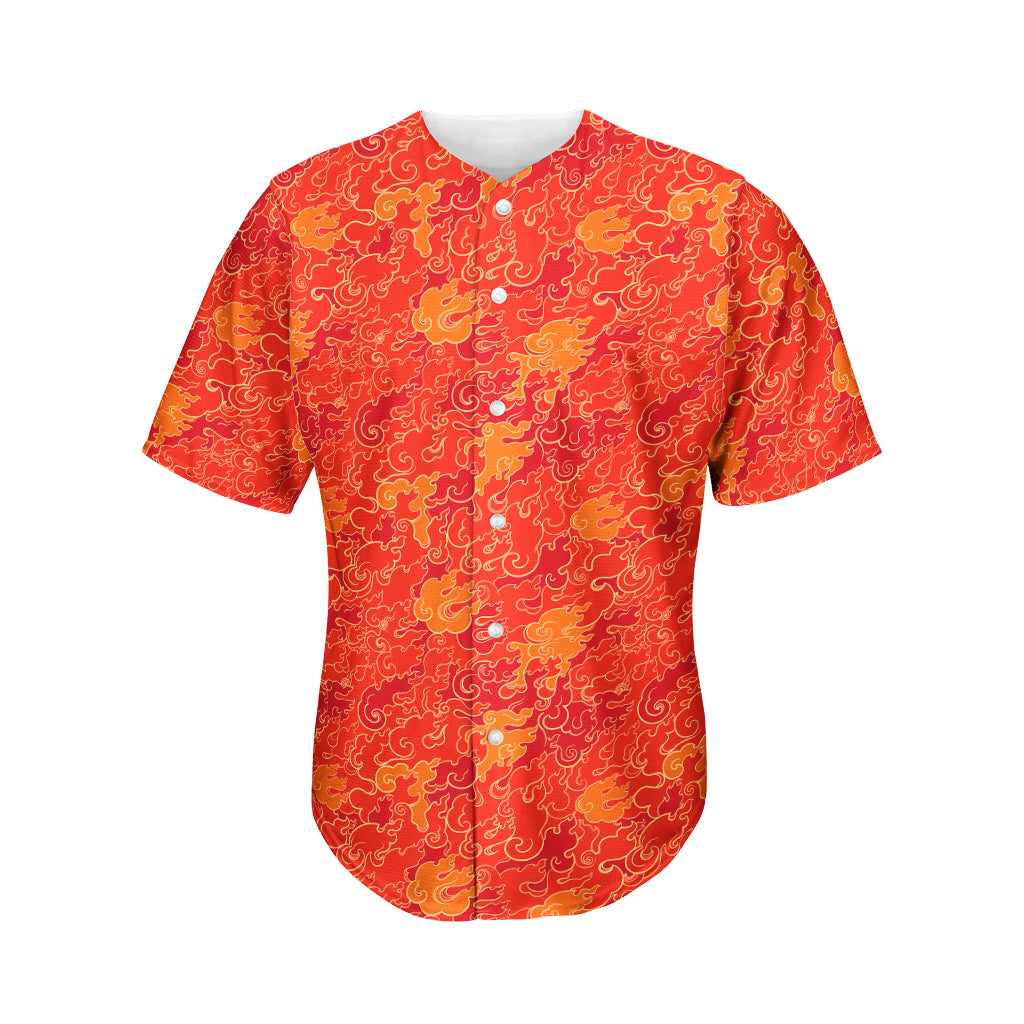 Burning Japanese Flame Pattern Print Men's Baseball Jersey