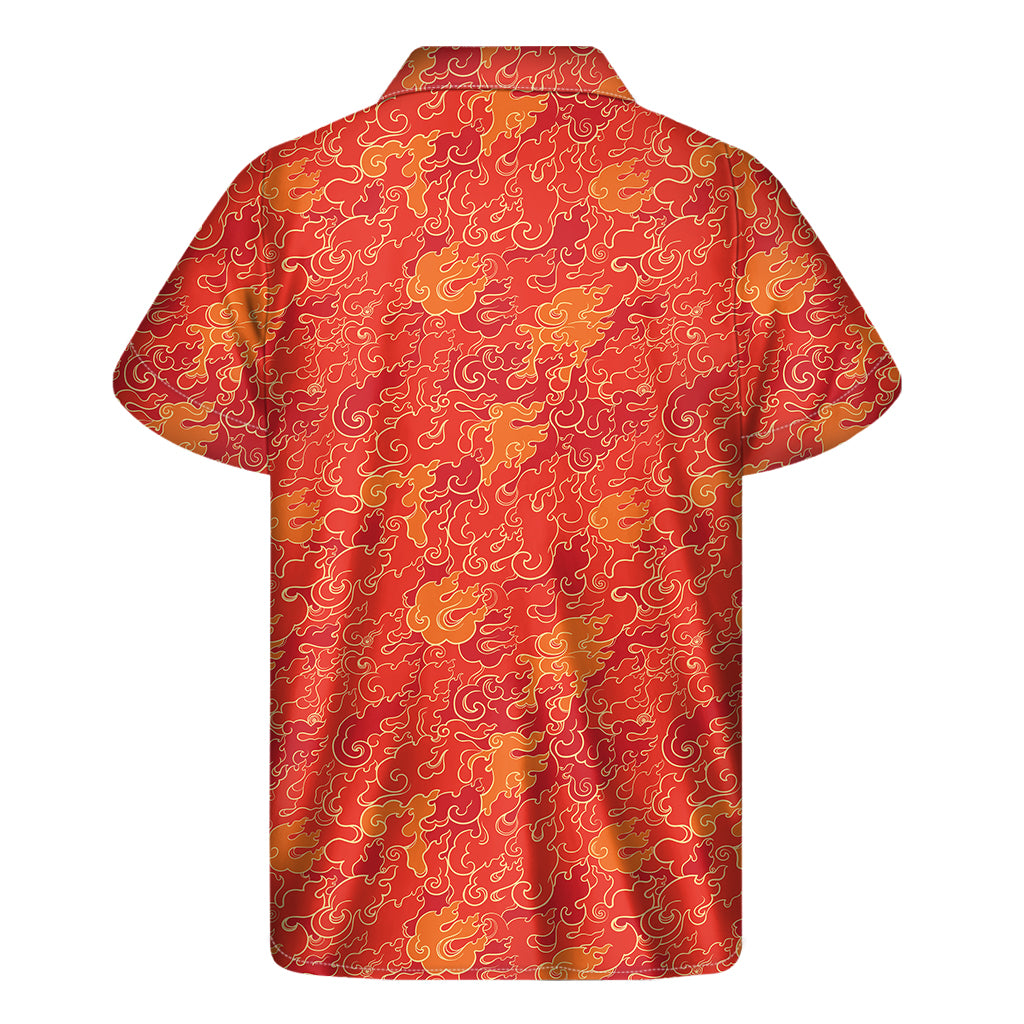 Burning Japanese Flame Pattern Print Men's Short Sleeve Shirt