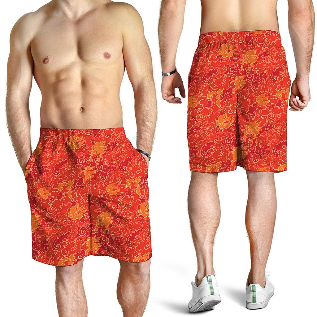 Burning Japanese Flame Pattern Print Men's Shorts