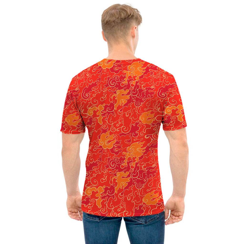 Burning Japanese Flame Pattern Print Men's T-Shirt