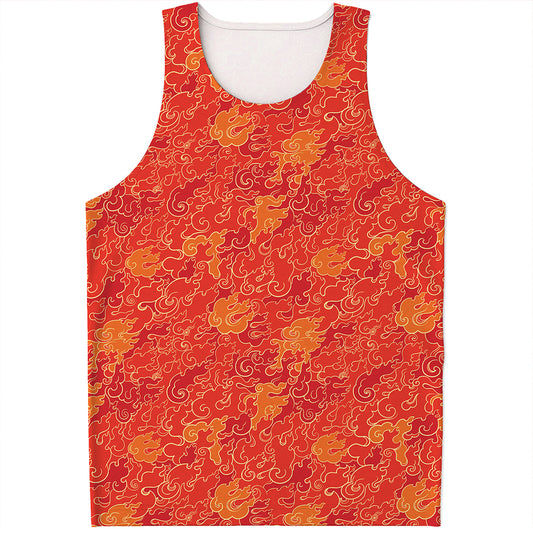 Burning Japanese Flame Pattern Print Men's Tank Top