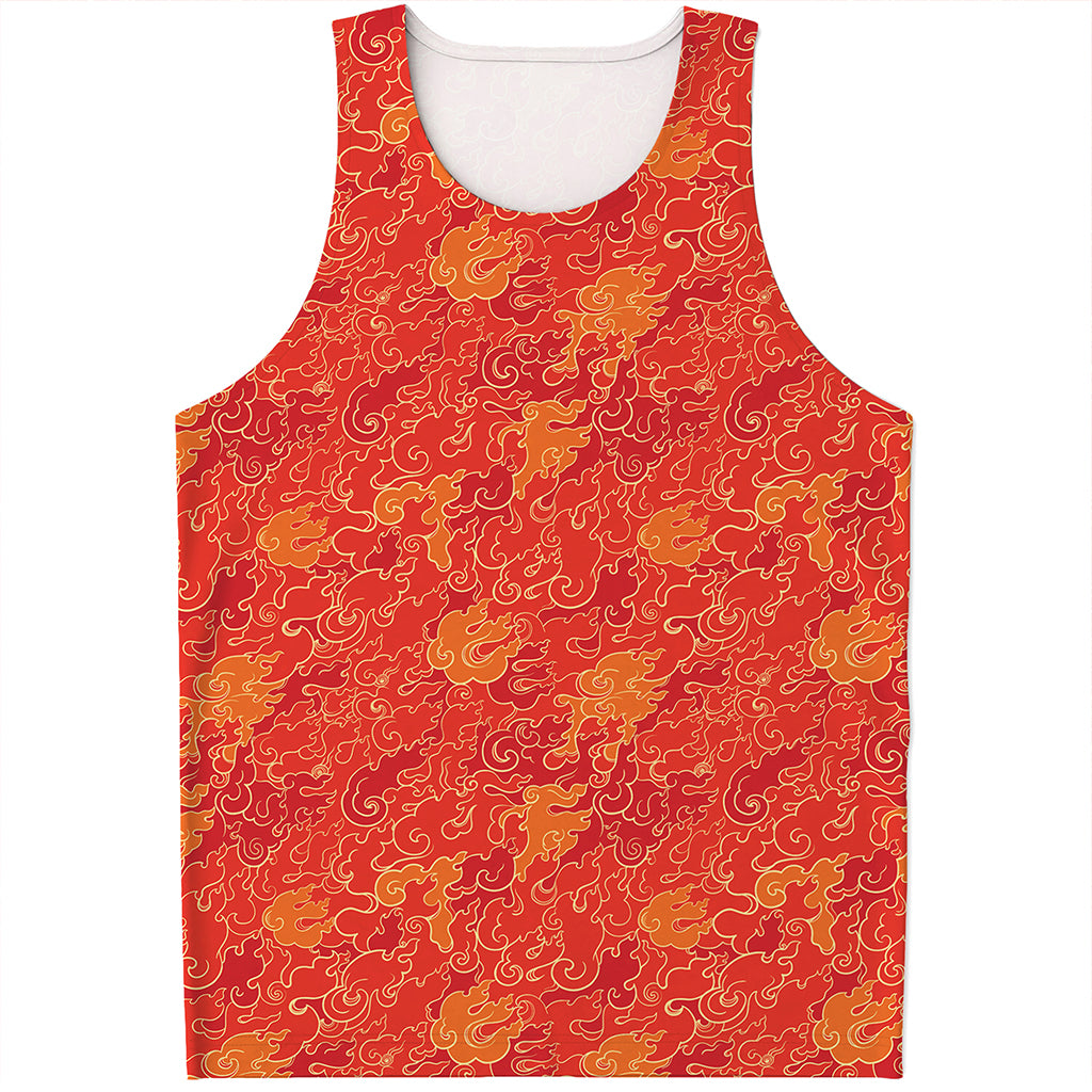 Burning Japanese Flame Pattern Print Men's Tank Top