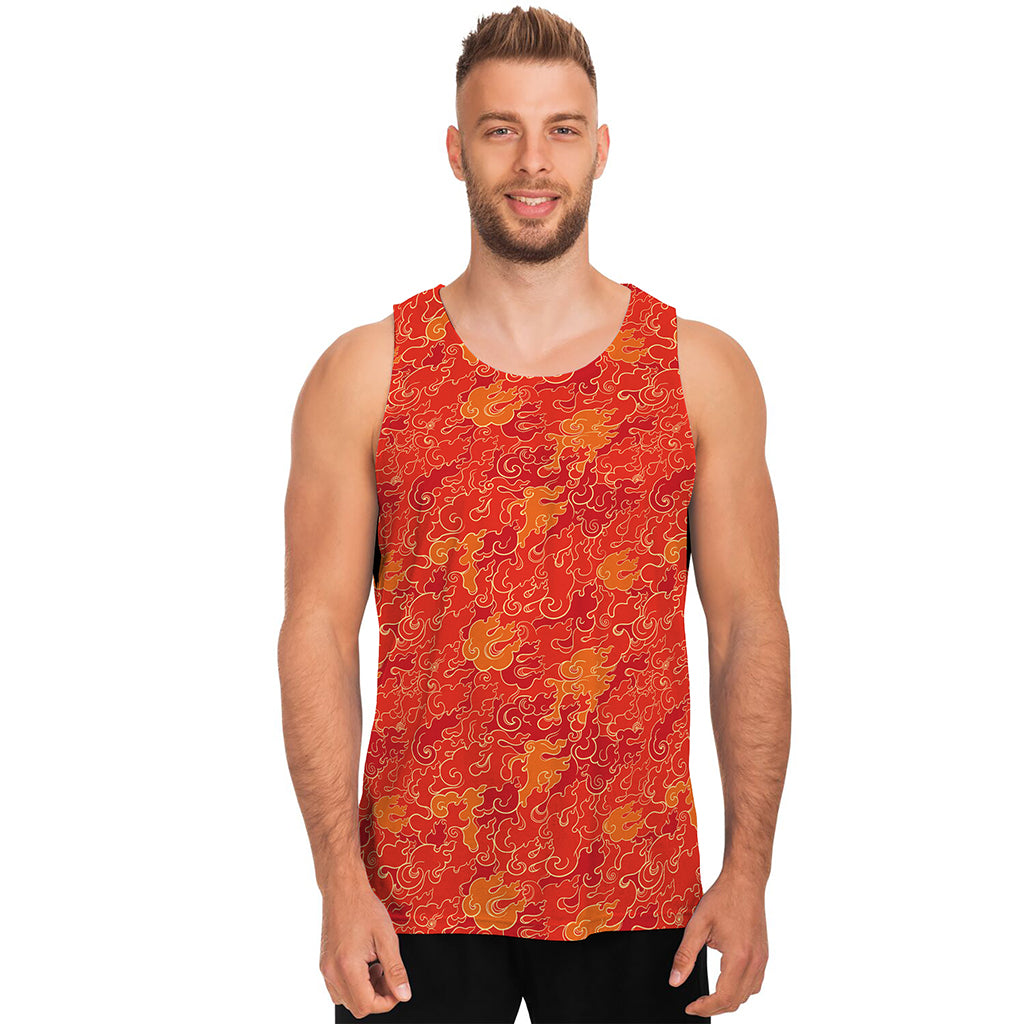 Burning Japanese Flame Pattern Print Men's Tank Top