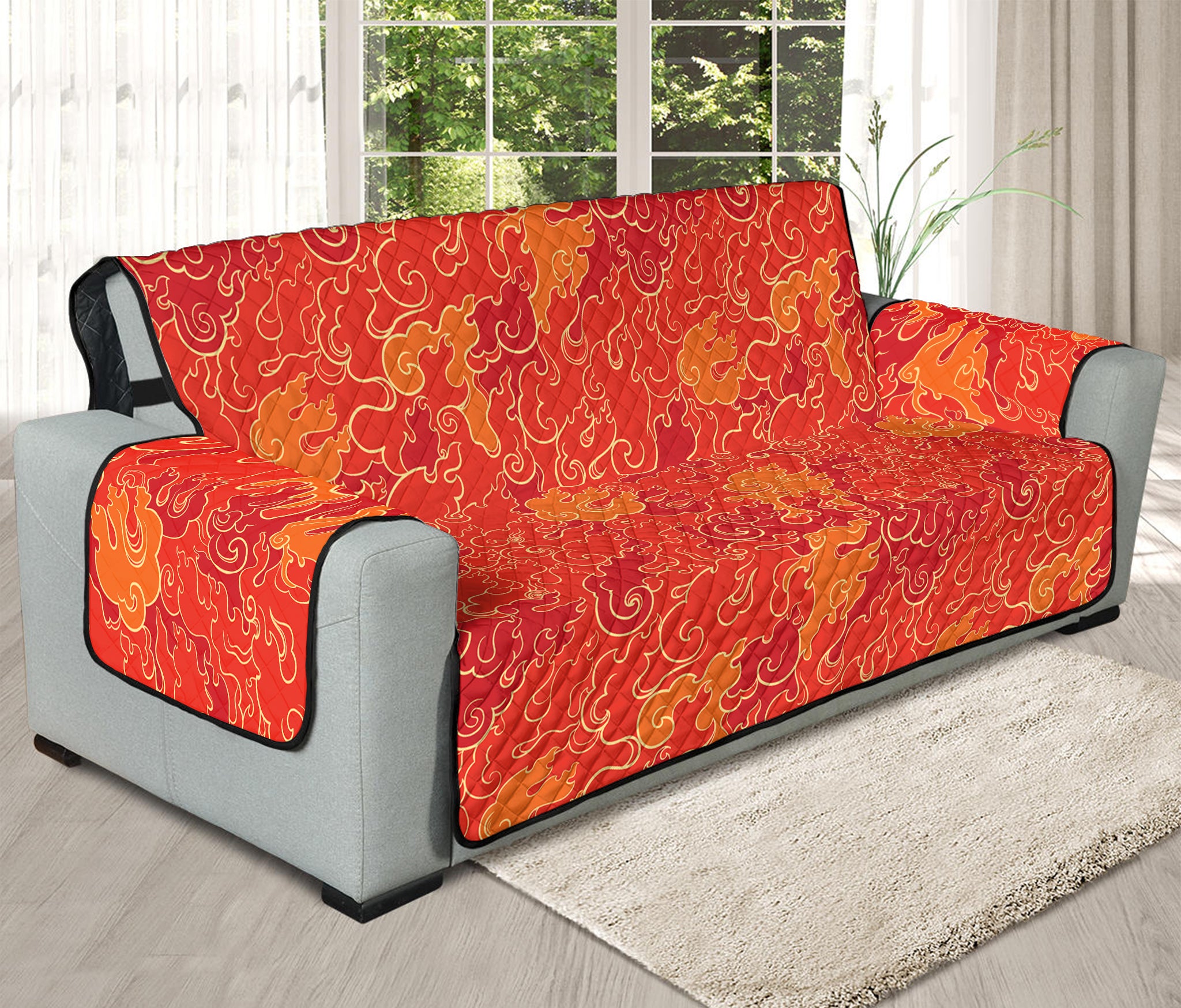 Burning Japanese Flame Pattern Print Oversized Sofa Protector