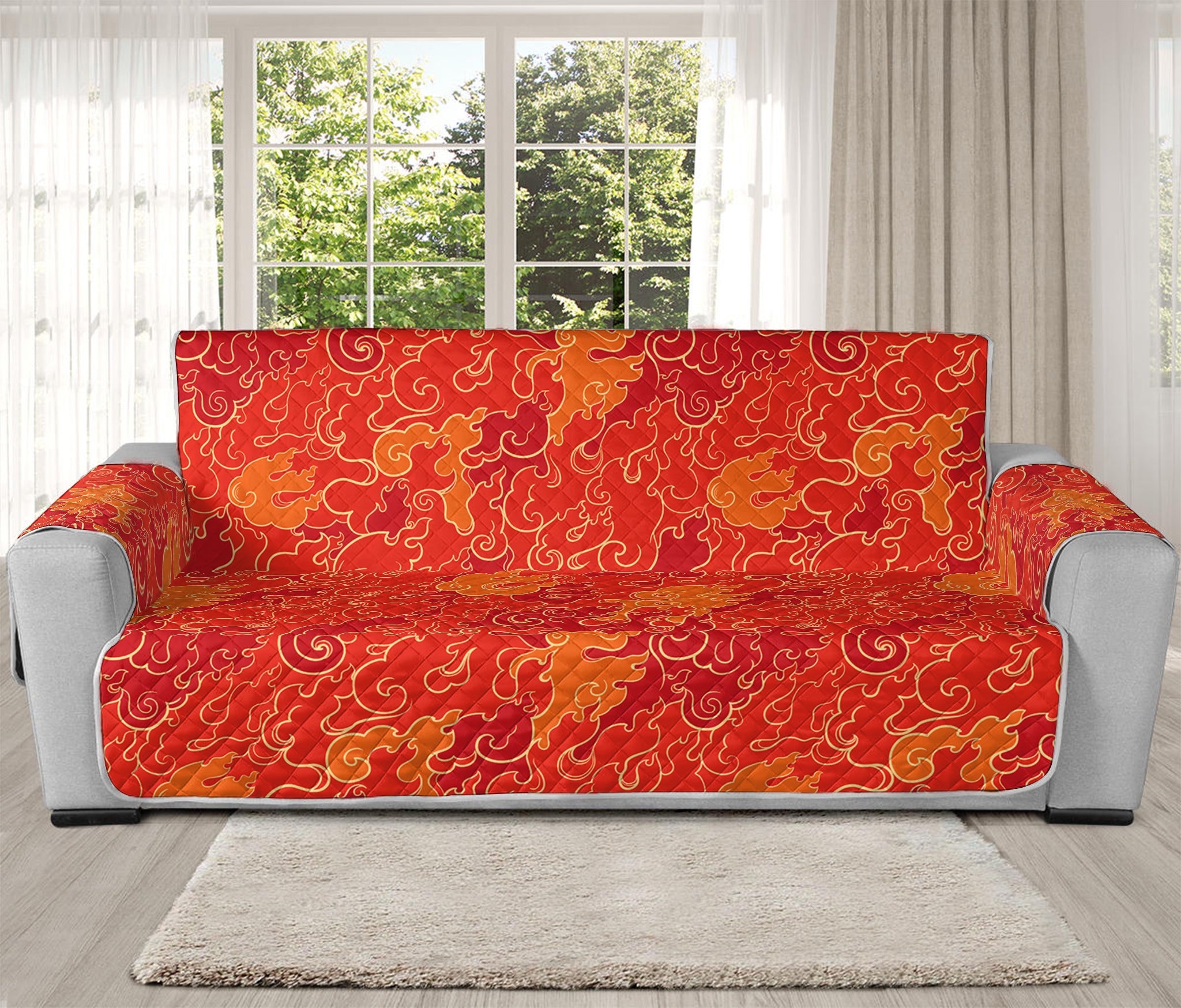 Burning Japanese Flame Pattern Print Oversized Sofa Protector