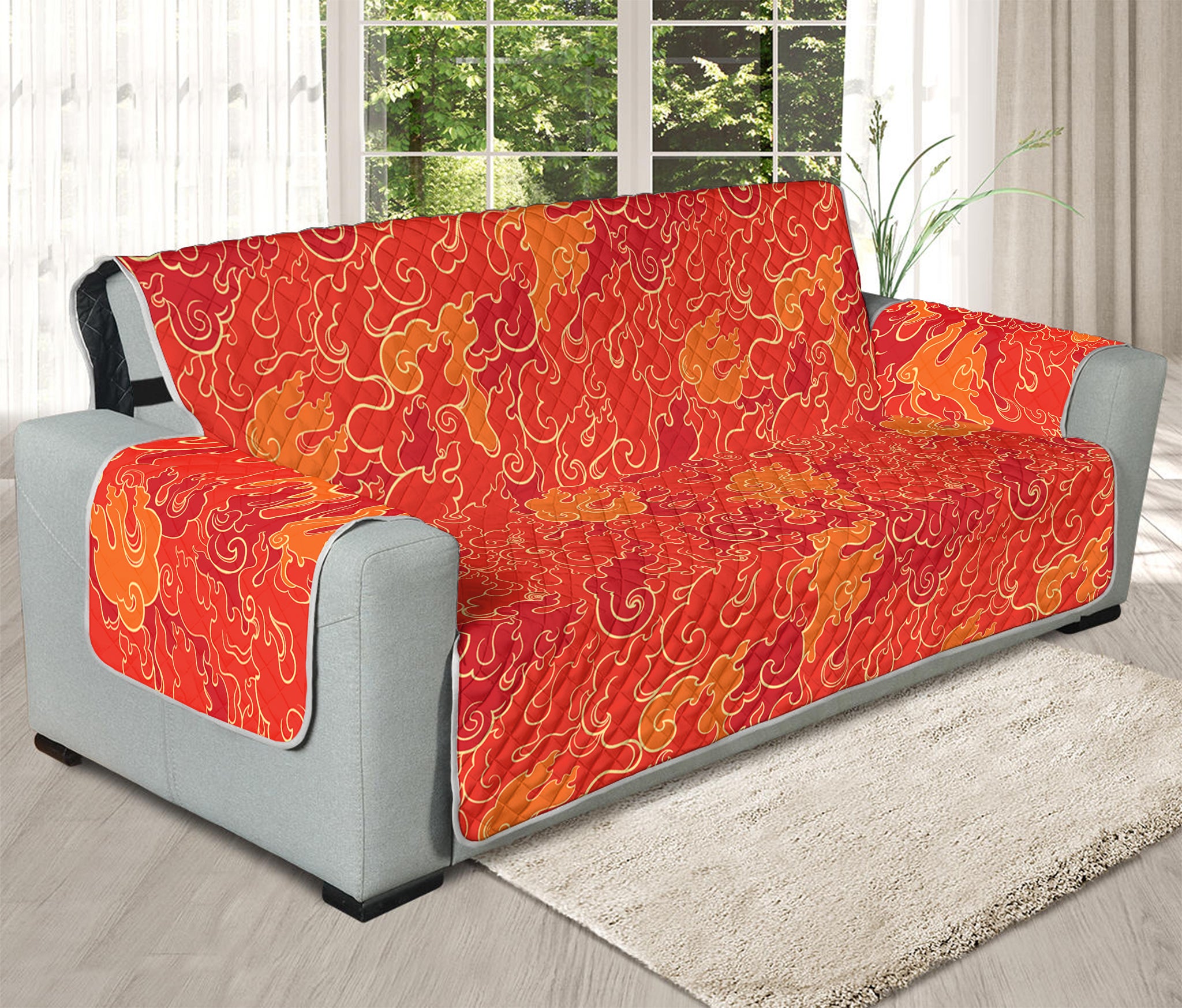 Burning Japanese Flame Pattern Print Oversized Sofa Protector