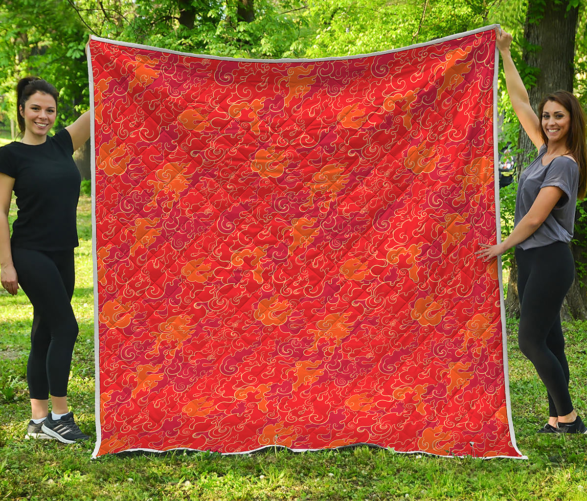 Burning Japanese Flame Pattern Print Quilt