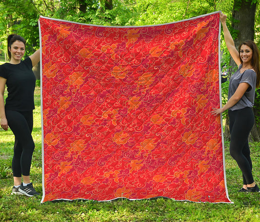 Burning Japanese Flame Pattern Print Quilt