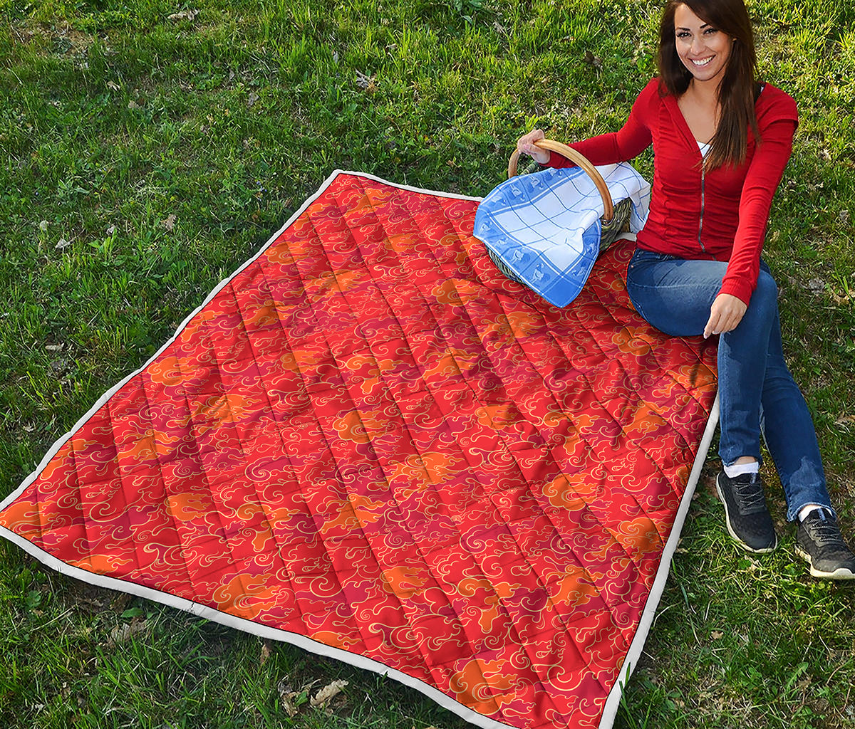 Burning Japanese Flame Pattern Print Quilt