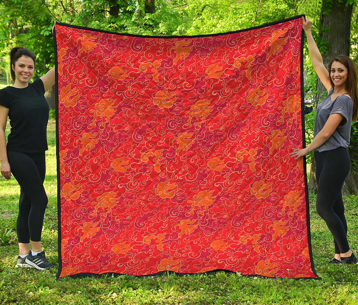 Burning Japanese Flame Pattern Print Quilt