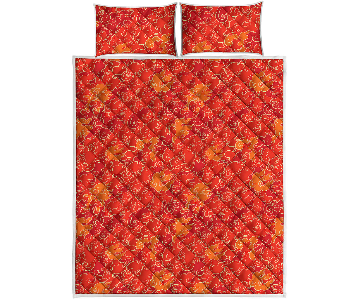 Burning Japanese Flame Pattern Print Quilt Bed Set