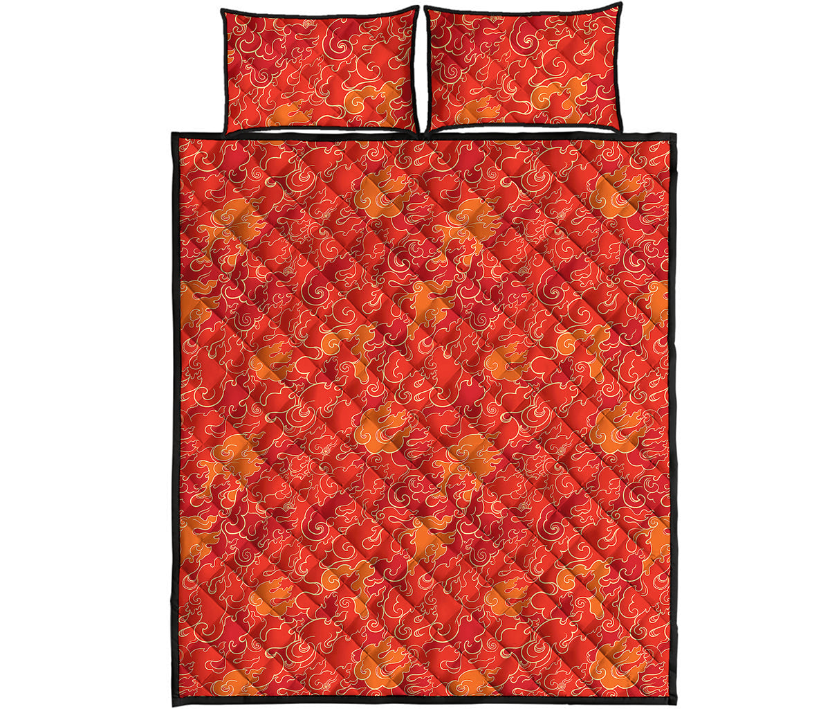 Burning Japanese Flame Pattern Print Quilt Bed Set