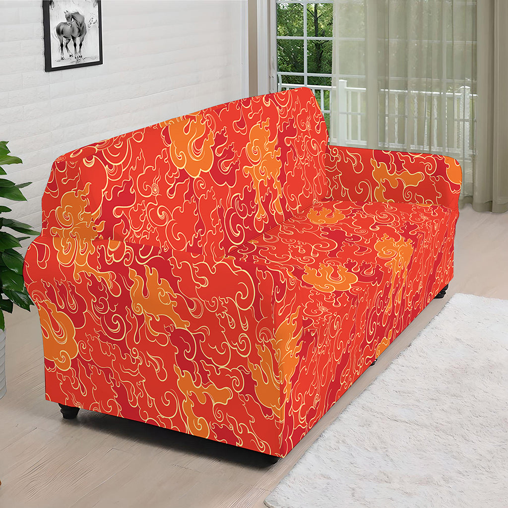 Burning Japanese Flame Pattern Print Sofa Cover