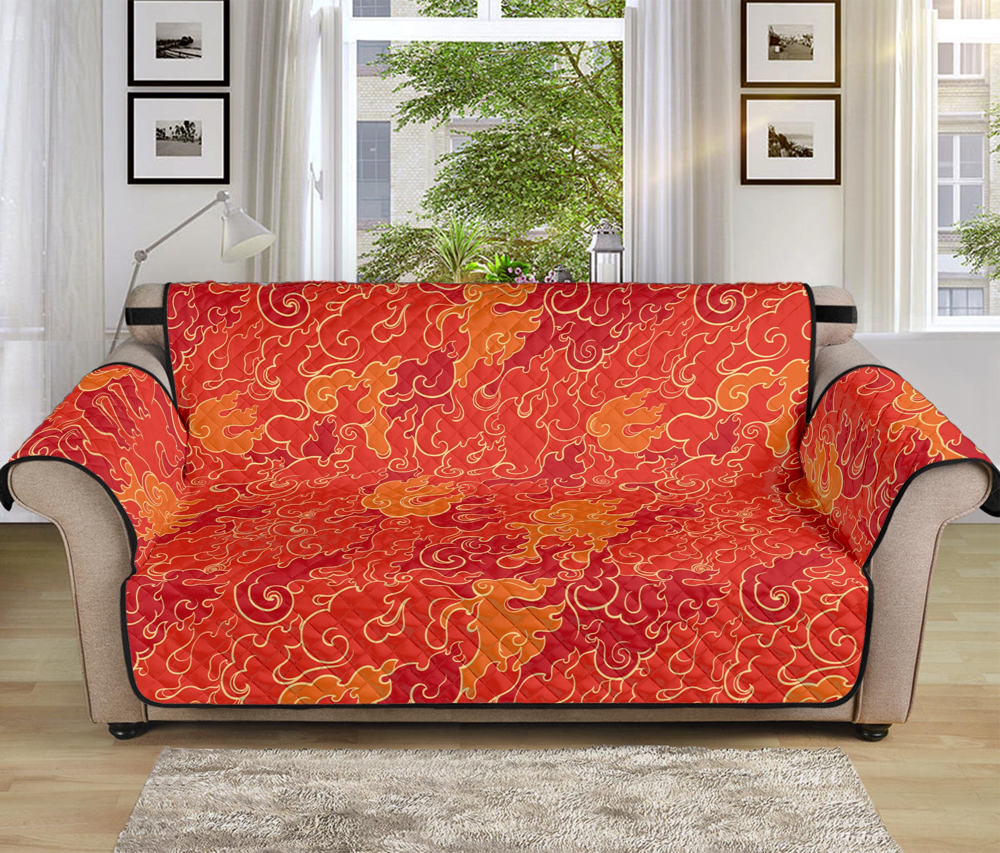 Burning Japanese Flame Pattern Print Sofa Protector