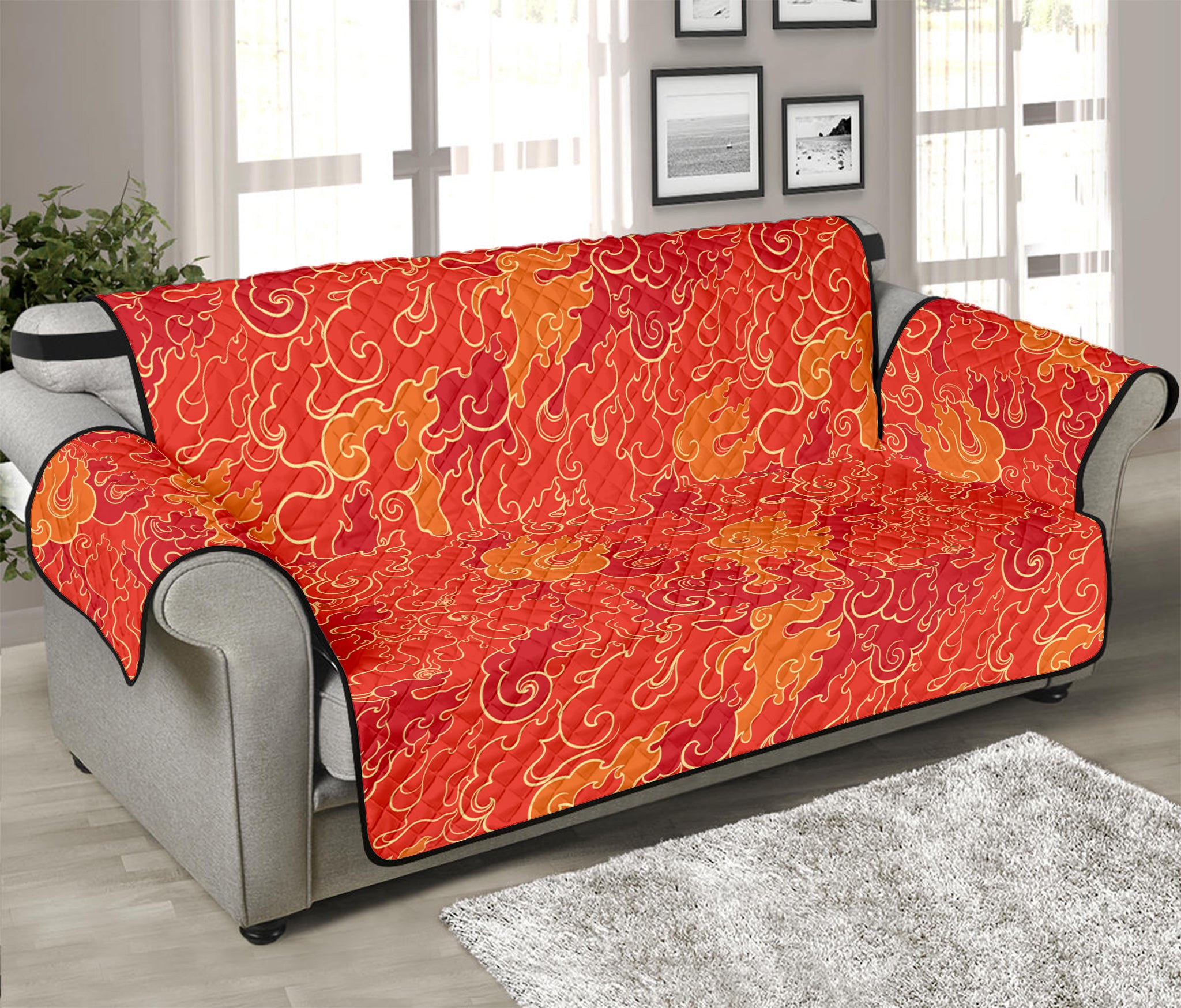 Burning Japanese Flame Pattern Print Sofa Protector