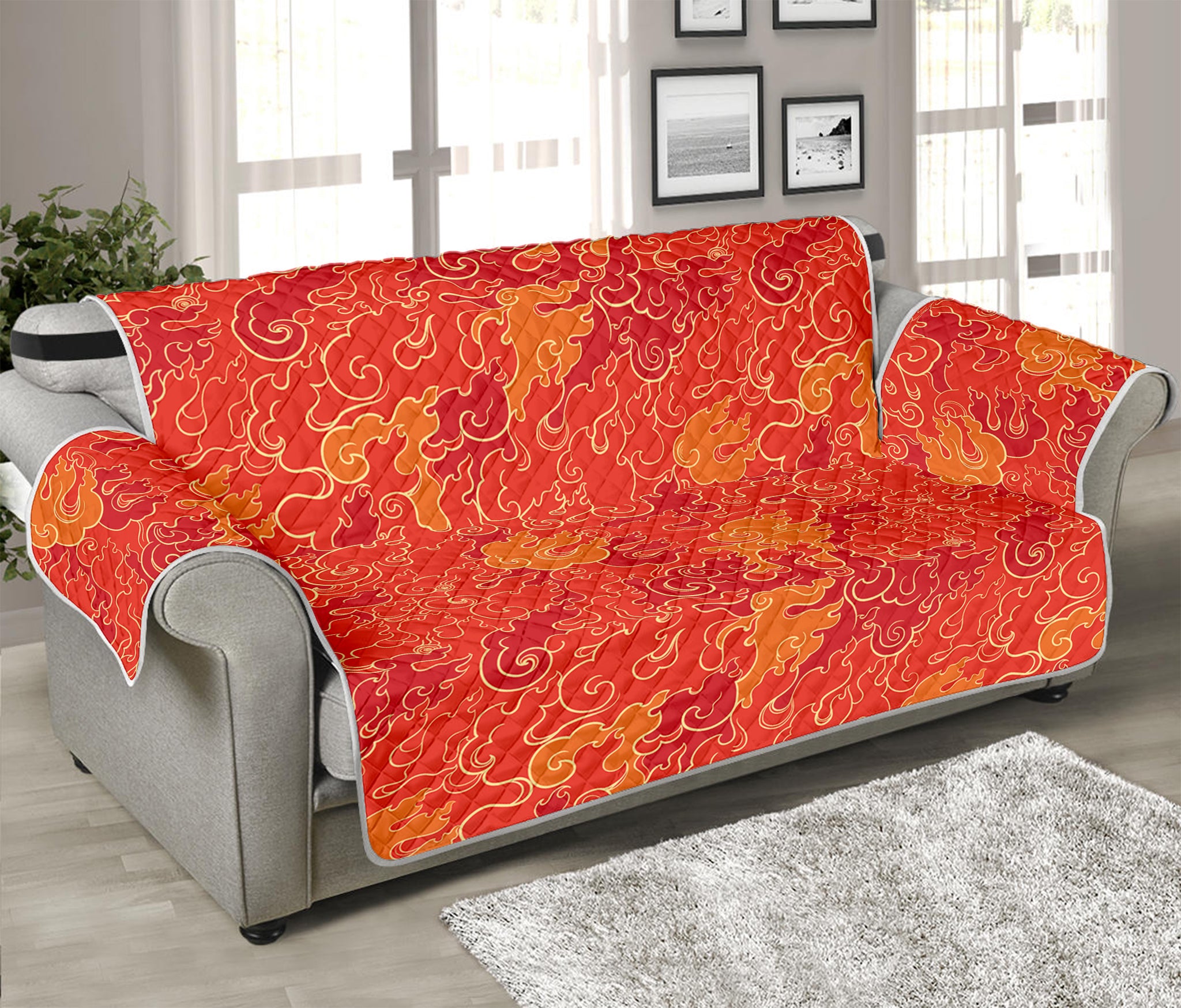 Burning Japanese Flame Pattern Print Sofa Protector