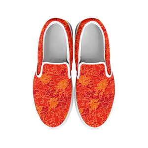 Burning Japanese Flame Pattern Print White Slip On Shoes