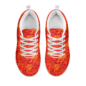 Burning Japanese Flame Pattern Print White Sneakers